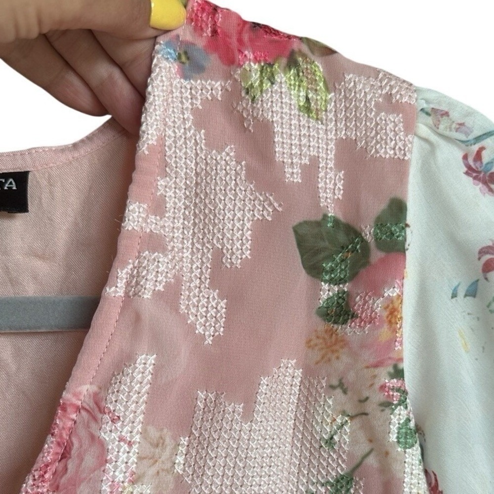 Anthropologie Hemant & Nandita Pink Embroidered Rose Garden Peplum Blouse XS - Picture 11 of 12